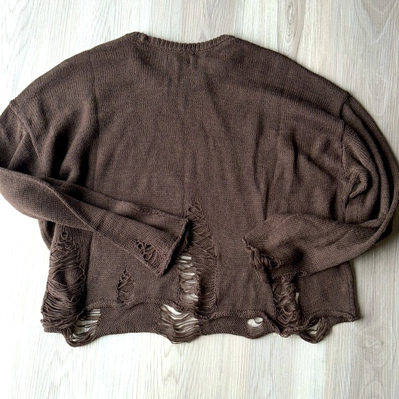 Social Collision/Hot Topic Distressed Crop Sweater Brown-JR Size 1/XS NWOT - Picture 9 of 14